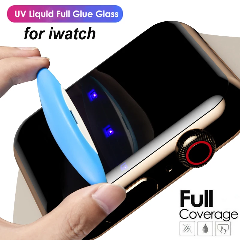 

UV liquid Glue Tempered Glass For Apple Watch Ultra 8 7 6 SE 5 4 Full Cover Screen Protector iWatch Series 49 40 42 44 41 45 MM