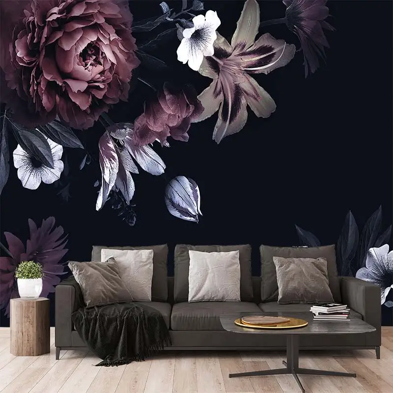 Beautiful flowers, peonies, black 3D flowers, living room, bedroom, custom selfadhesive