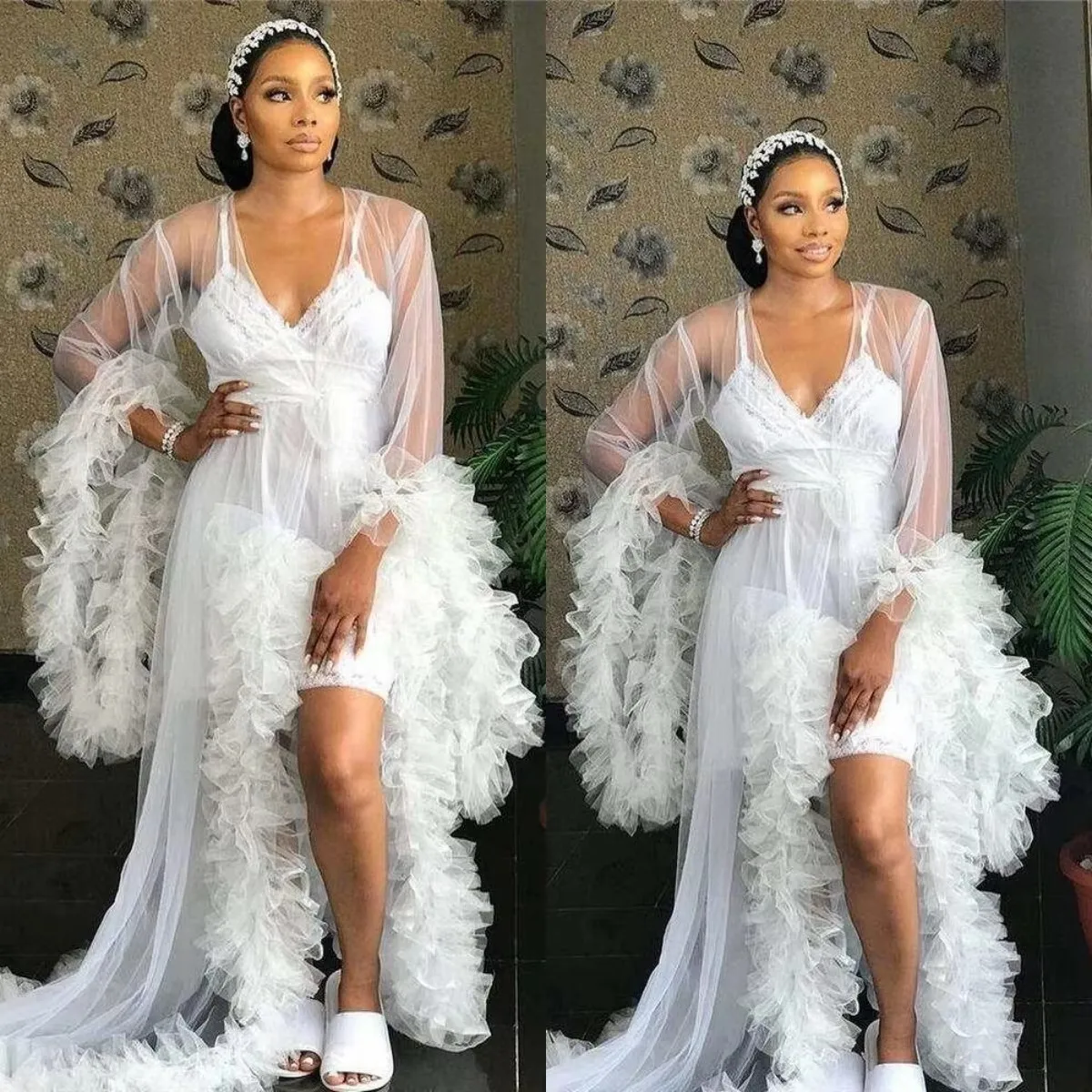 Ruffles Wedding Robe Pregnant Party Ruched Maternity Dresses Sheer Nightgown Long Jacket Evening Dress Customized 4