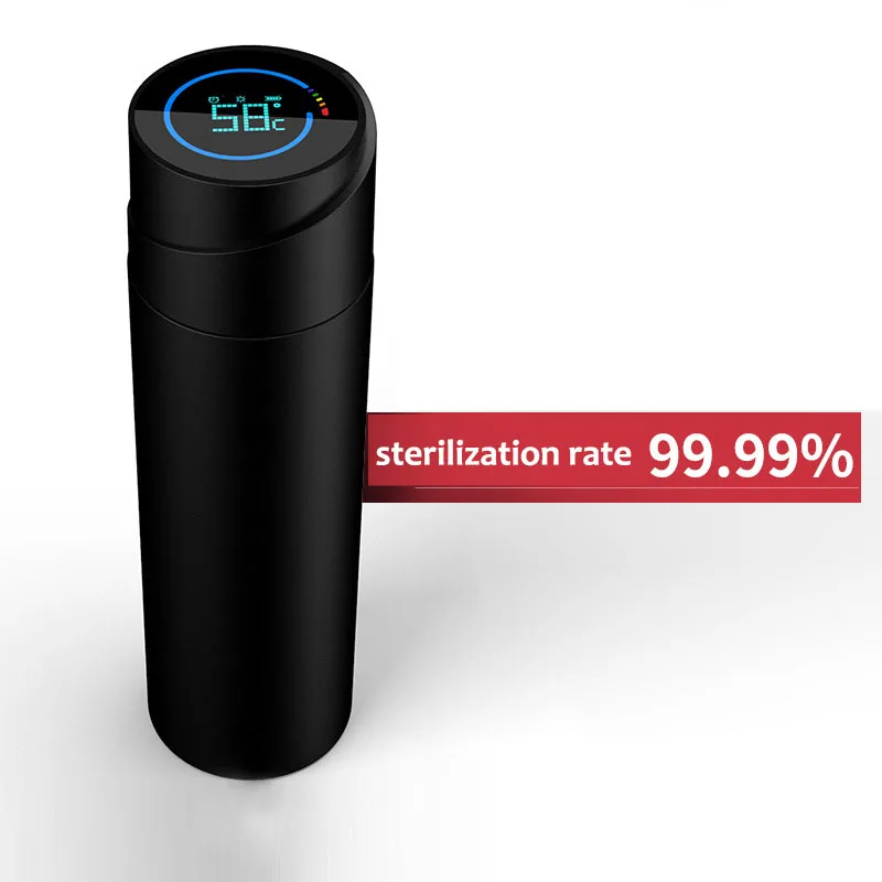 

UV Light Business Gift Cup 2pcs Set 450ml Portable SS Thermos Lovers Water Bottle Temperature Display Vacuum Flask Bottle Riq-E6