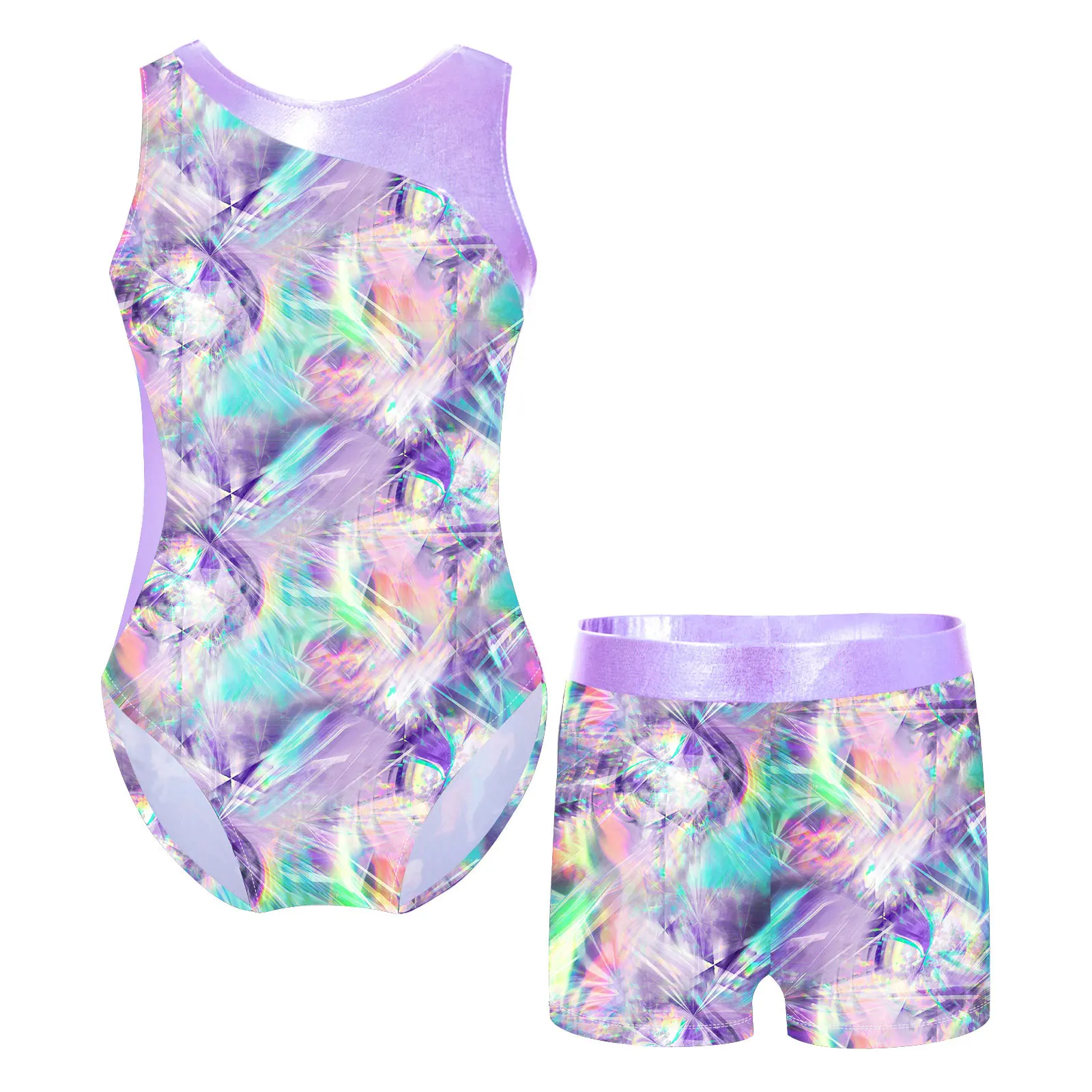 Justaucorps Gym Fille DPois Avec Short - Danse, Gymnastique Et Compétition - Paillettes Et Strass
