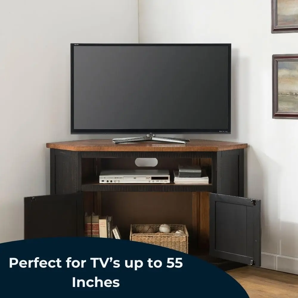Rustic Corner TV Stand, Antique Black and Honey Tobacco 5