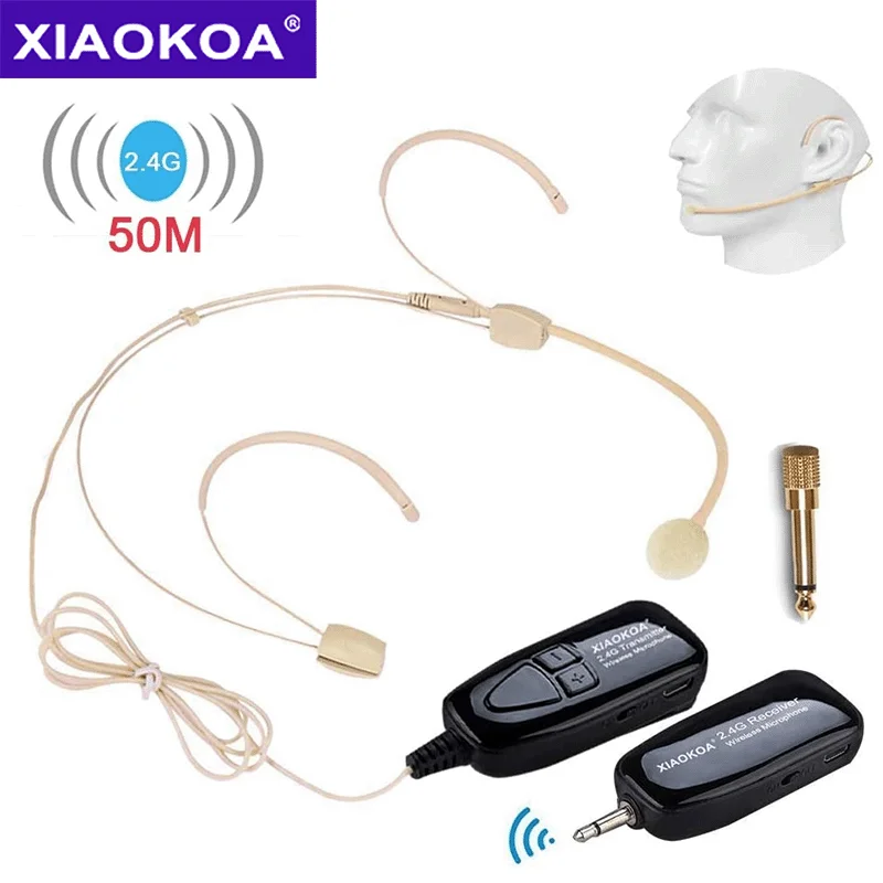 XIAOKOA 2.4G Head-mounted Wireless Microphone Transmitter With Receiver For Tour Guide Teaching Voice Amplifier Speaker