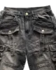 Y2K Harajuku Multi Pocket Washed Black Jeans Men Gothic Autumn Loose Drag Pants Street Hip-hop Rap 90s Hottie Wide-leg Pants 5
