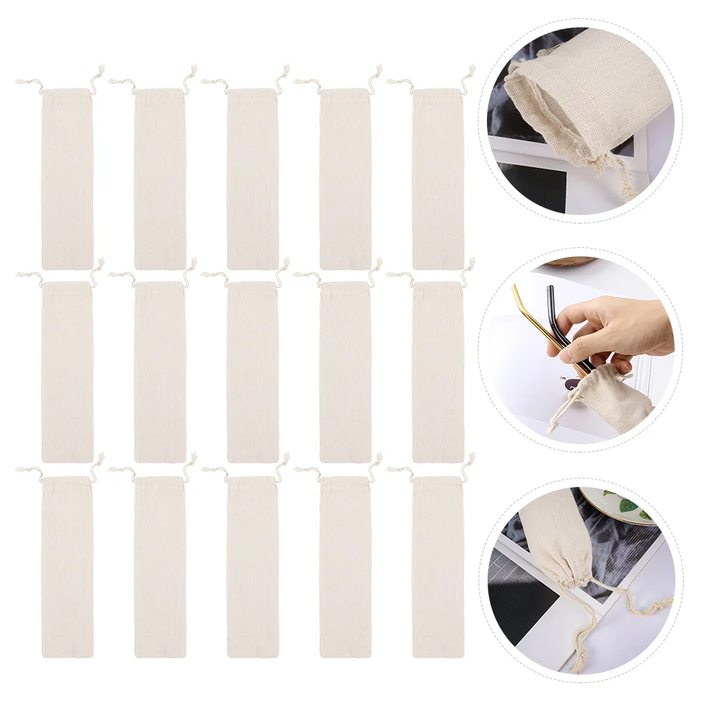15 Pcs Storage Bag Straw Travel Toothbrushes for Children Portable Cotton Linen Drawstring