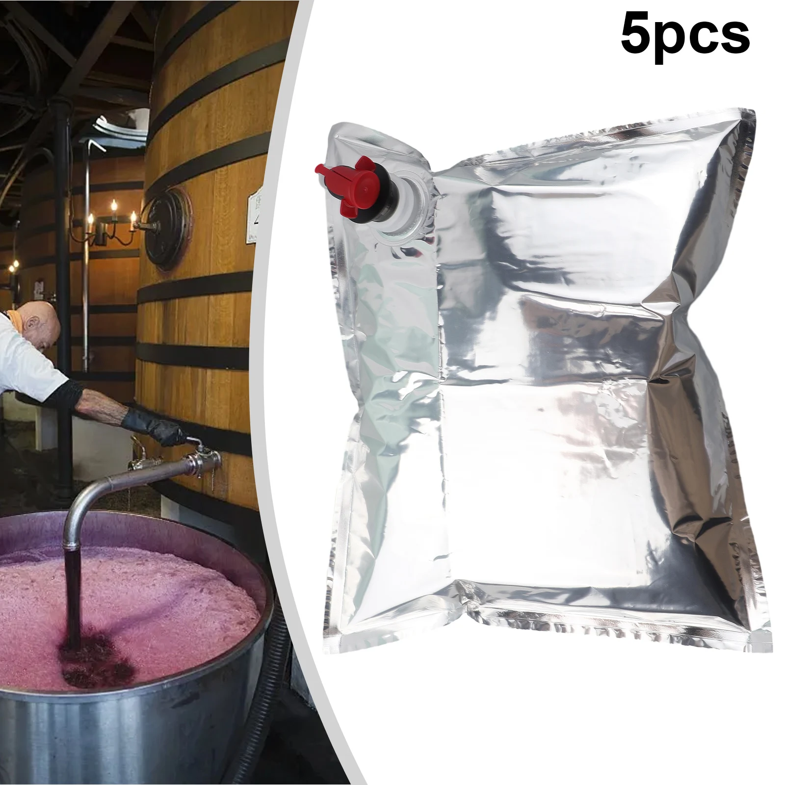5 Sacchetti Bag-in-Box Da 5L Per Vino E Succhi – Con Rubinetto A Farfalla, Multistrato Con Barriera All'Ossigeno, Ricarica Portatile