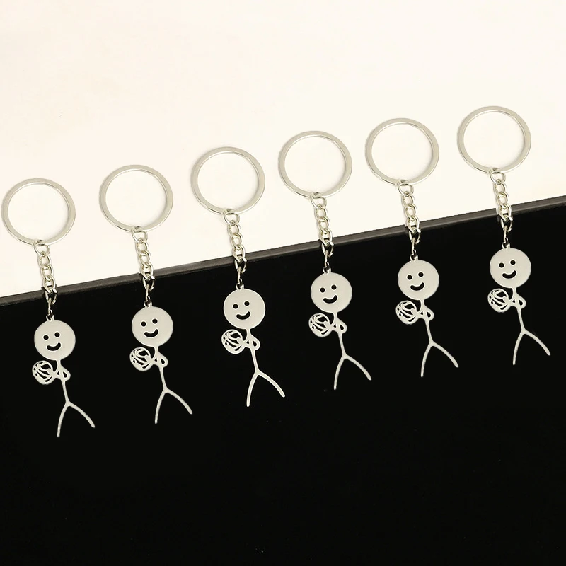 

Cute Doodle Stainless Steel Keychain Middle Finger Stickman Men Pendant Keyring Car Bag Key Chain Jewelry Couples Gift Wholesale