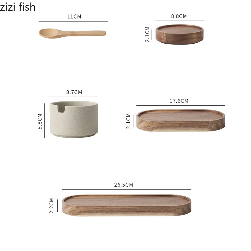 European Kitchen Spice Pepper Storage Bottle Round Ceramic Seasoning Jar Wooden Lid Salt Pepper Jar