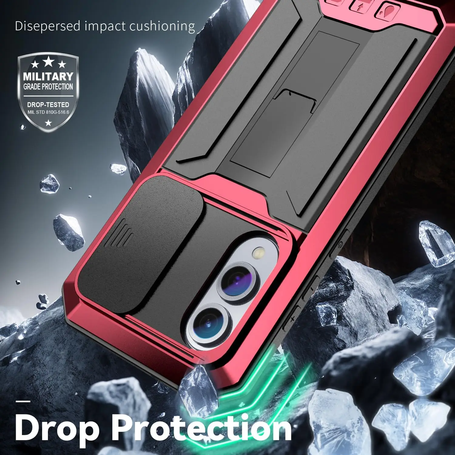 Premium Metal Case with Screen Protector, Slide Camera Cover, Kickstand, and Heavy Duty Shockproof Design