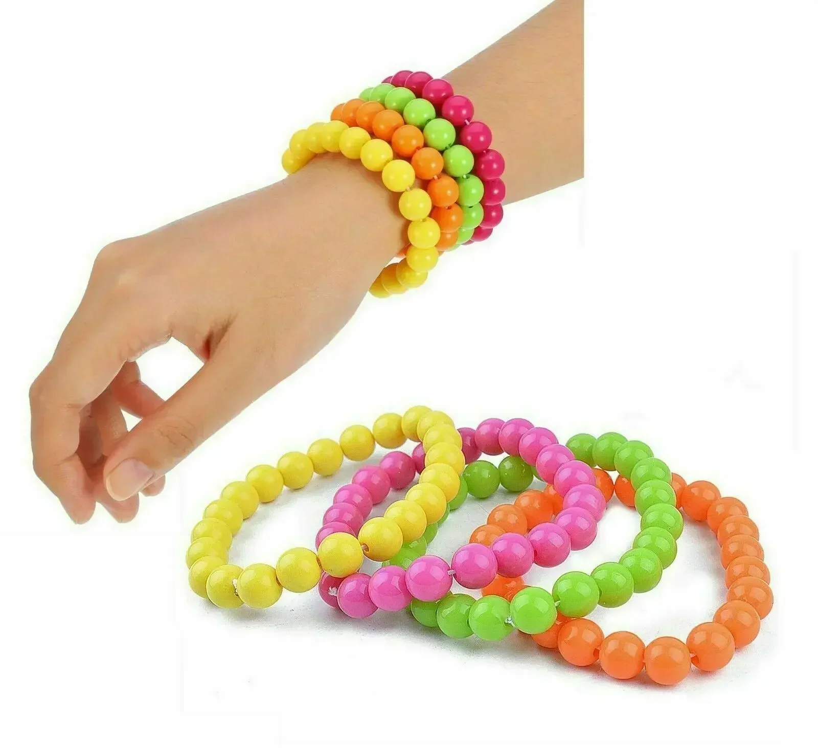 4–40 Stück verbundene Perlen, Halskette, Neon-Kostüm-Zubehör-Set, Armbänder, Halsketten, Foto-Requisiten, Party-Dress-Up-Perle, mehrfarbig – Detail 9