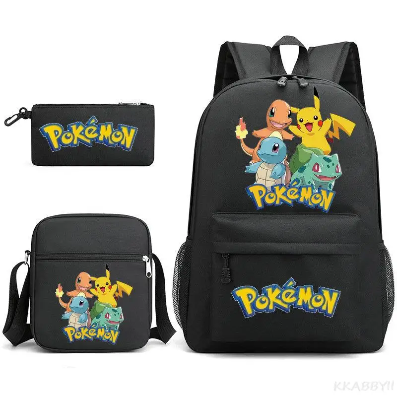 Рюкзак Pokemon Go для подростков, повседневный вместительный ранец с мультипликационным изображением Пикачу для женщин и мужчин, школьные портфели для ноутбука, 3 шт.