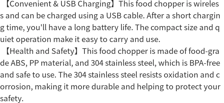 Description Picture 4 of itemFood chopper Mini 250ML portable waterproof electric chopper suitable for garlic onion USB rechargeable vegetable garlic press