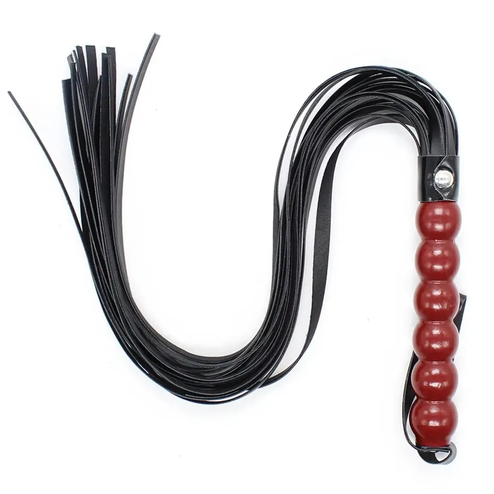 PU Leather Horse Whip 63CM 6 Beads Handle with Wrist Strap for Horse Training Leather Spanking Equestrian Whip