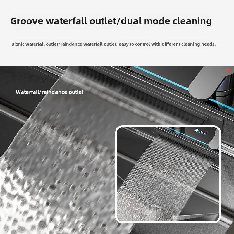 Premium 304 Stainless Steel Kitchen Sink Set, The Starry Sky Meteorite Textured LED Display Waterfall Whale Sink Kit