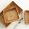 Handwoven Rattan Storage Basket Square Wicker Tray Picnic Basket Bread Food Plate Fruit Cake Sundries Box Home Desk Decor S/M/L 1