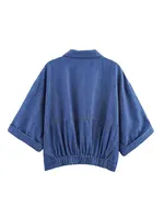 2025 Summer Casual Women Suit Denim Single Breasted Short Sleeve Shirt Elastic Waist Pants Fashion 2-piece Sets - Image 3