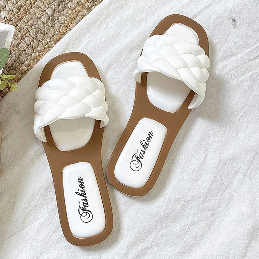 Sandals  Women Open Toe Sandals Walking Solid Color Women Shoes Woven Beach Female Slippers Holiday Slipper Chaussure Femme