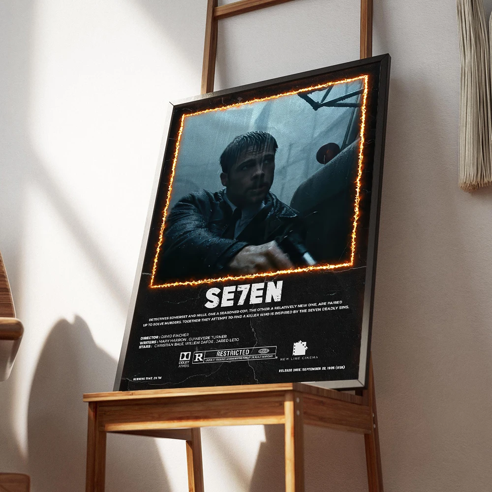 Vintage Black Cinema Art: Se7en Film Canvas Wall Mural