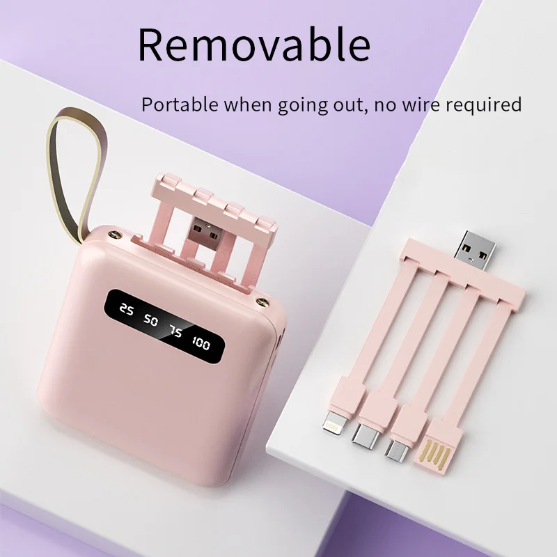 Portable Power Bank 20000mA with Cable Large Capacity Micro/Lightning/Type-C Output Mobile Phone External Battery Powers Supply - 2