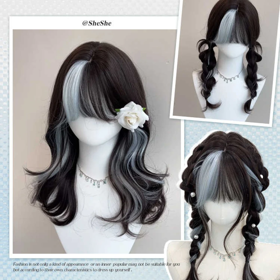 Blue Synthetic Mullet Wig with Bangs for Anime Cosplay