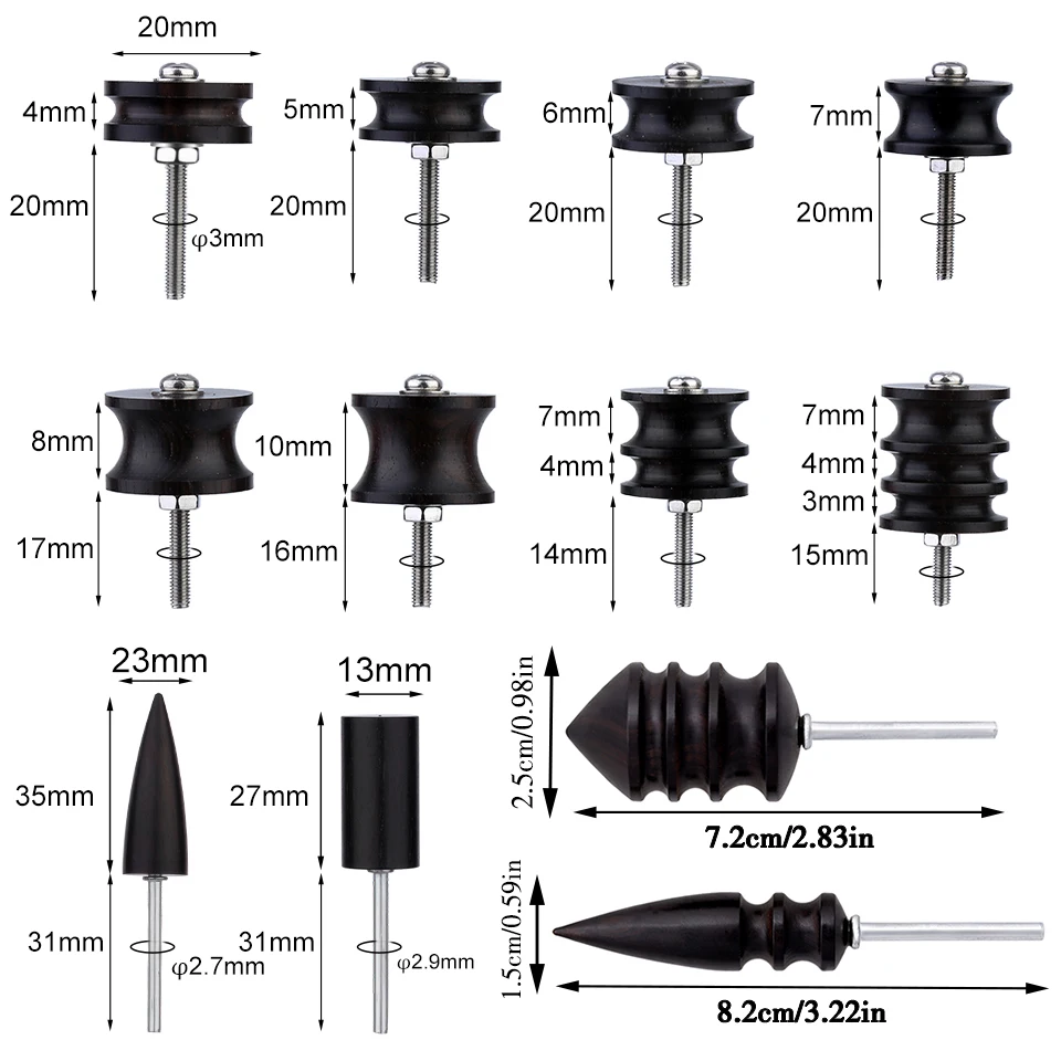 Leather Burnisher Polished Rods Leather Craft Edge Slicker Tool Electric Polished Tip Head DIY Sets 12Pcs