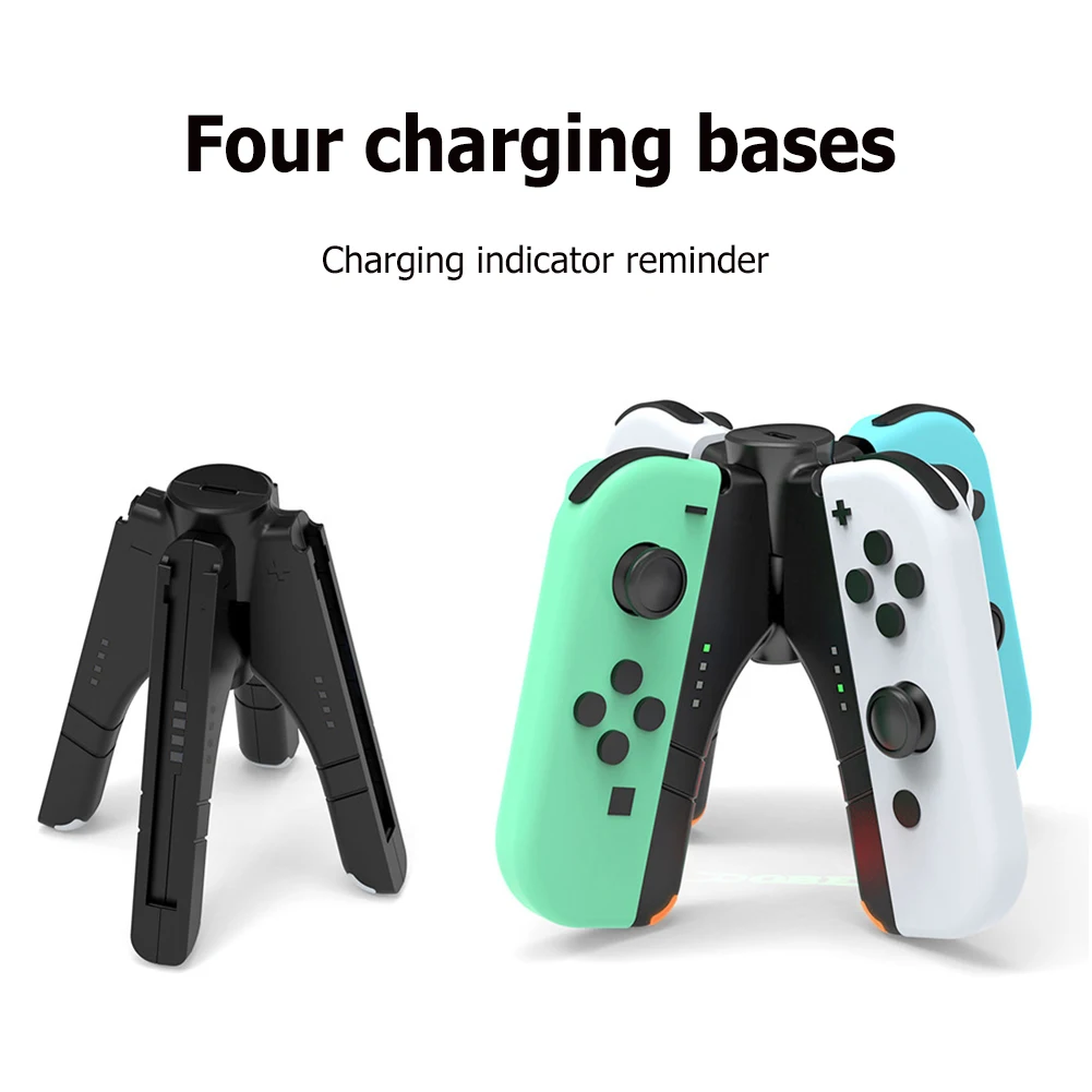 【New-store】 4 in 1 Joy-con Charger Grip for Nintendo Switch/Switch OLED Controller Charger LED Indicator Joycon Handle Charging Dock Stati.