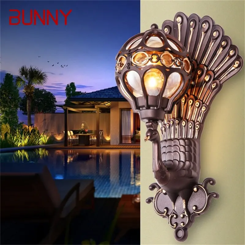 

BUNNY Retro Outdoor Wall Lights Classical Peacock Shade Sconces Lamp Waterproof Decorative For Home Porch Villa