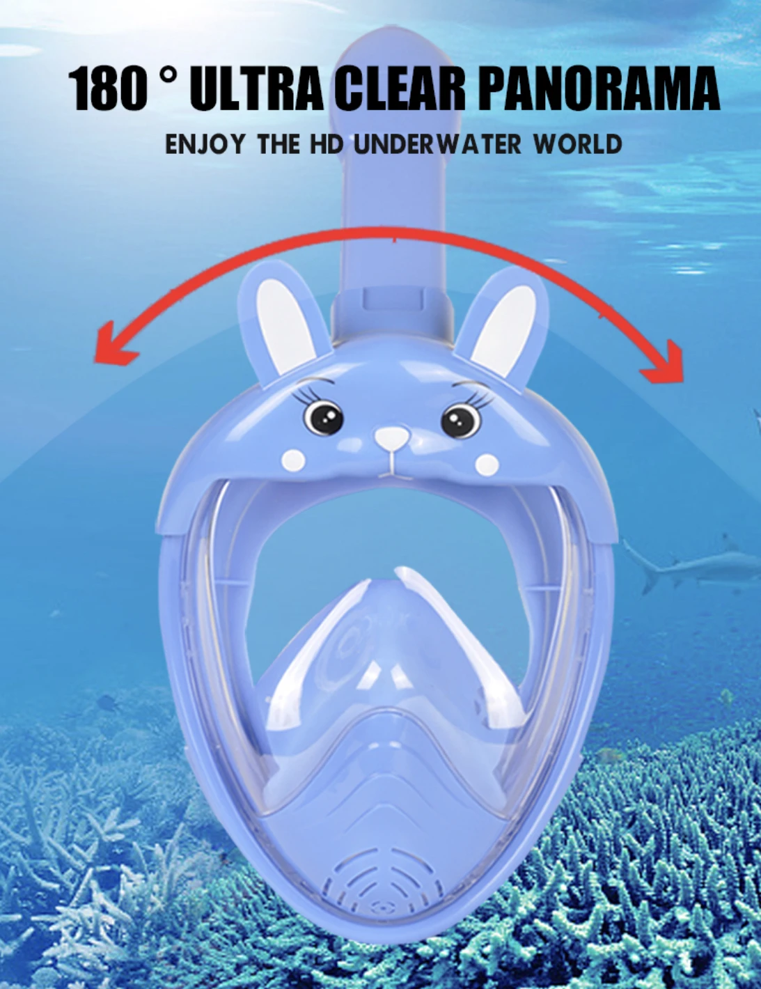 Description Picture 6 of itemNew Kids Underwater Snorkeling Full Face Children Swimming Mask Set Scuba Diving Respirator Lovely Masks Anti Fog Safe Breathing