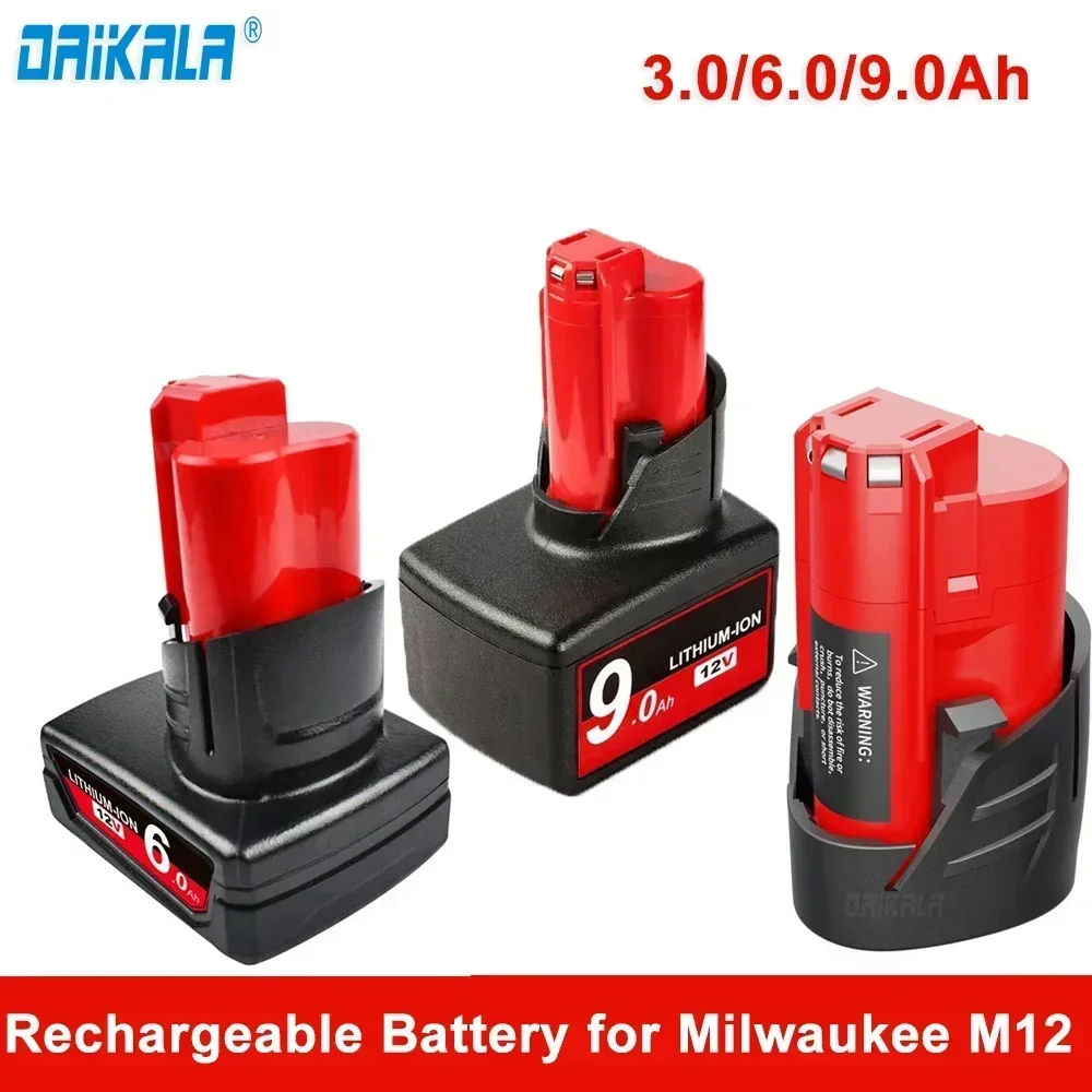 

3.0/6.0/9.0Ah 12V Screwdriver Battery for Milwaukee M12 12V XC Lithium-ion Battery 48-11-2460 2421 48-11-2411 Cordless Tools