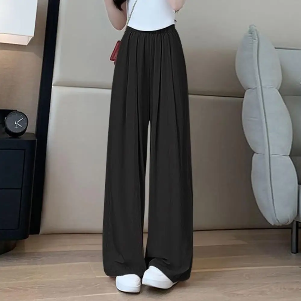Women’s ice silk high waist wide leg loose summer trousers black