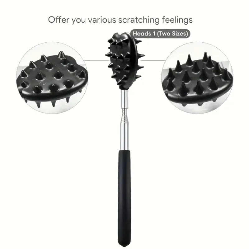 Extendable Cactus Back Scratcher-2-in-1 Spike Head (1/4"&1/2") for Deep Itch Relief,One-Hand Retractable Design with Durable PVC