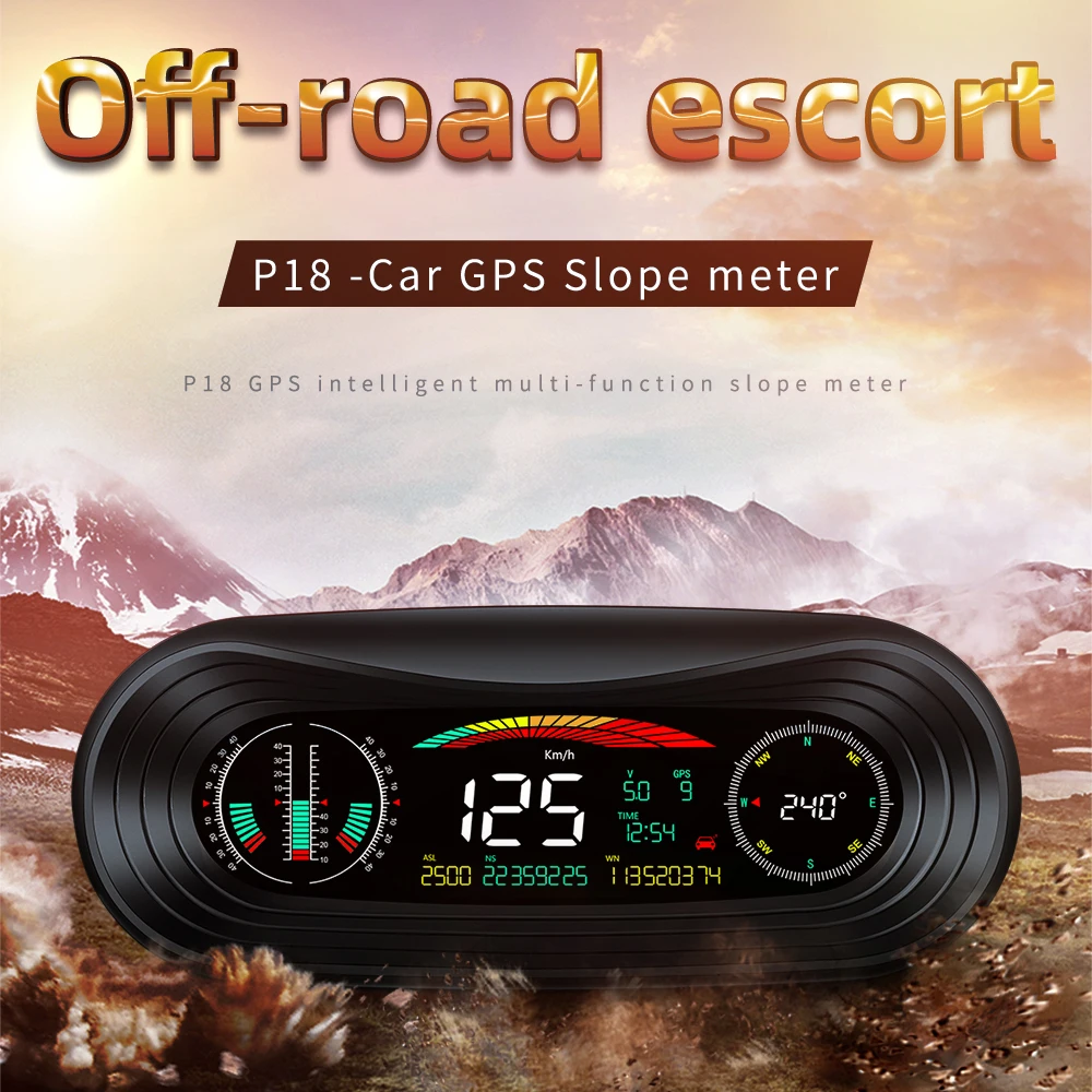 

A P18 HUD GPS Slope Meter Head Up Display LCD Digital Altitude Vehicle Speed Mileage Time Latitude Longitude Projector For Car