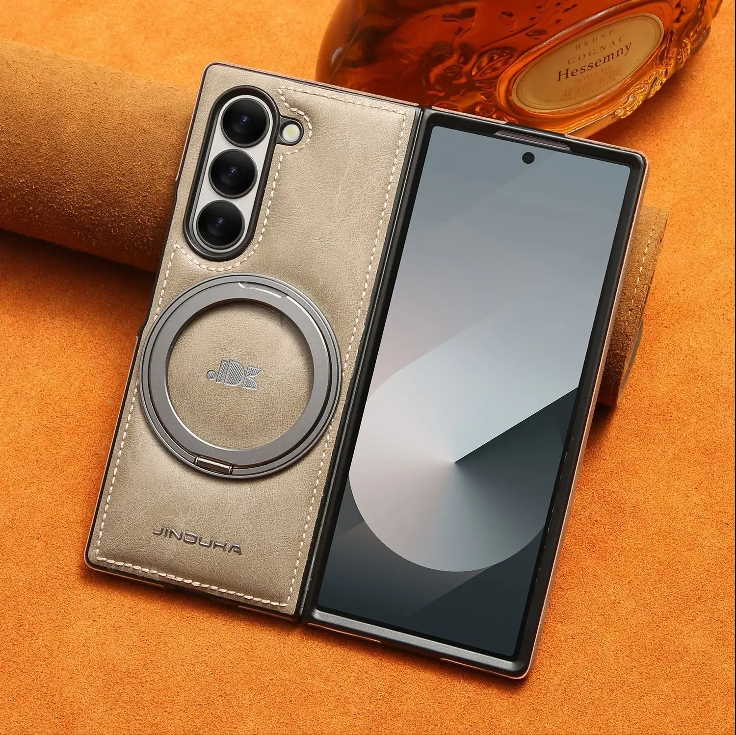 Ring Bracket Leather Case Magnetic Phone Cover For Samsung Galaxy Z Fold 7 6 5 4 3 Magsafe Phone Case Business Leather Shell | Gaffar India