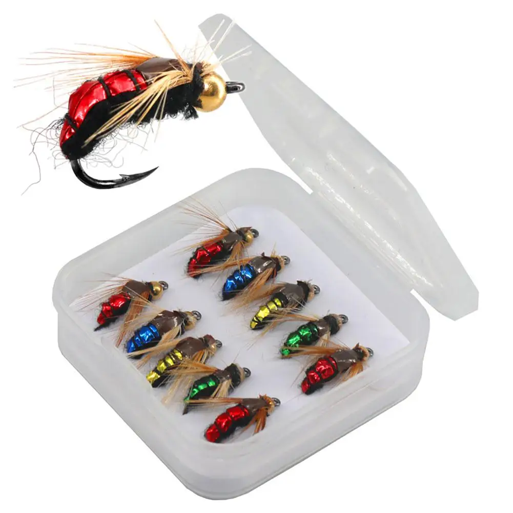10pcs Artificial Insect Fishing Bait Set With Barb Hooks Fast Sinking  Fishing Lure Kit For Trout Perch