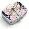 Square Medicine Box with Dreamy Dragonfly Design: 2-compartment Pill Organizer, Stylish Metal Container for Personal Medication 5