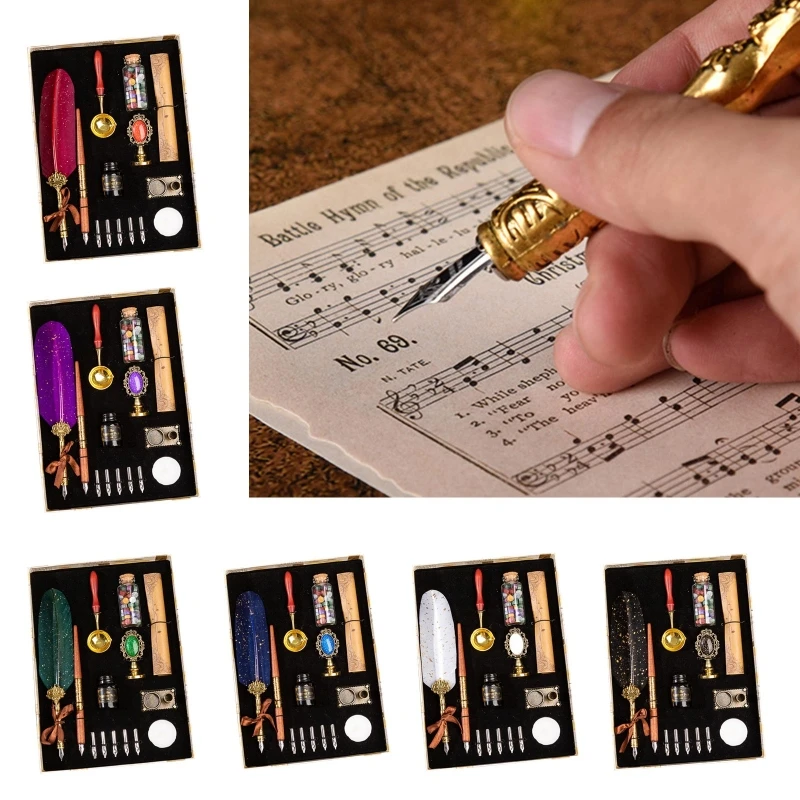 Vintage Feather Dip Pen Kit Calligraphy Quill Pen Gift Set for Kids  Beginners Calligraphy Ink Bottle 5 Ink Sacs Included - AliExpress