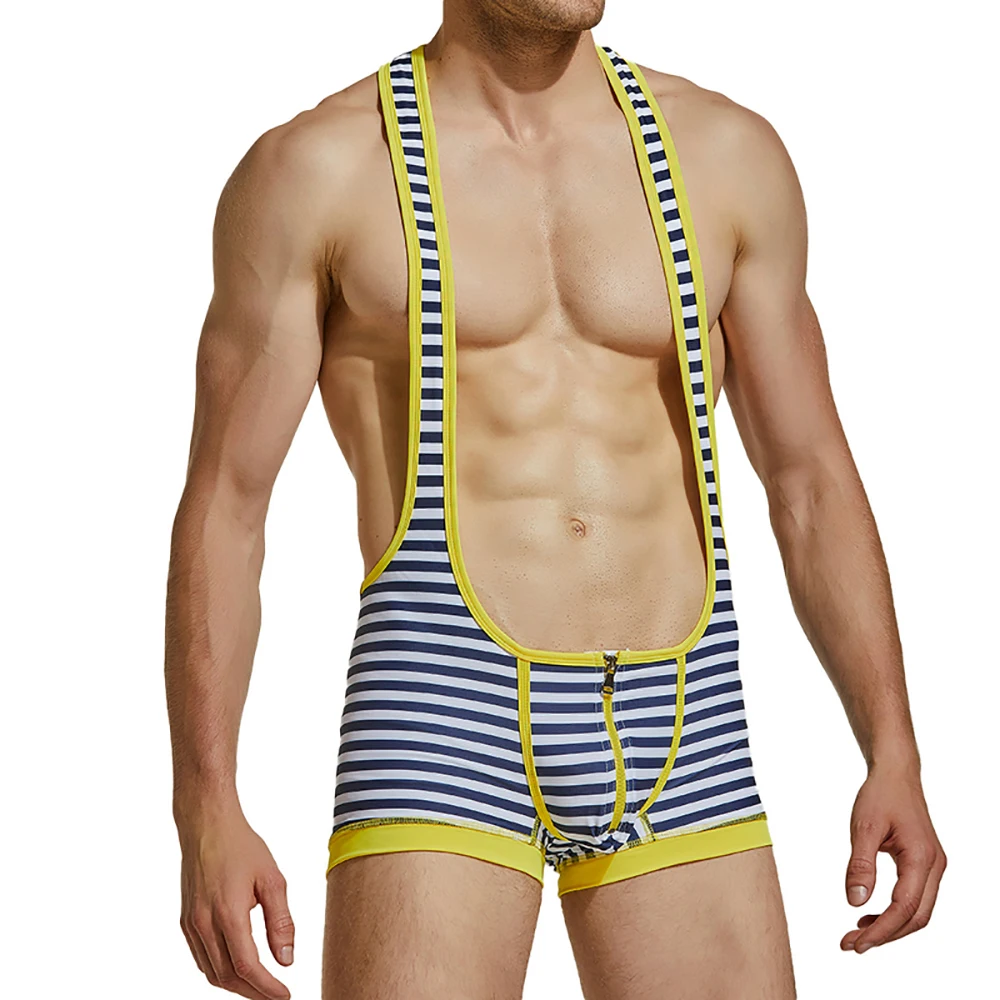 Sexy Mens Undershirts Leotard Zipper Bugle Pouch Bodysuits Underwear