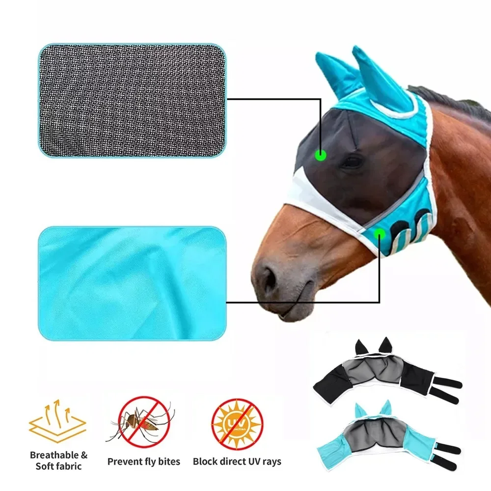 Horse Mask Multi-size Breathable Horse Mask Anti-mosquito Horse Hood Suitable for Small, Medium and Large Horses Pasted to Prevent Mosqu