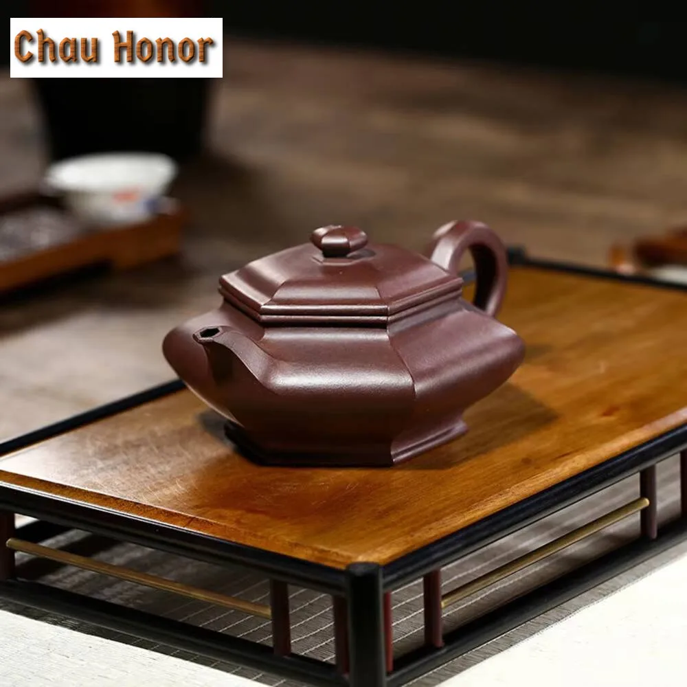 330ml Chinese Yixing Purple Clay Teapot Handmade Hexagonal Water Flat Tea Pot Kettle Boutique Zisha Teaset Customized Collection