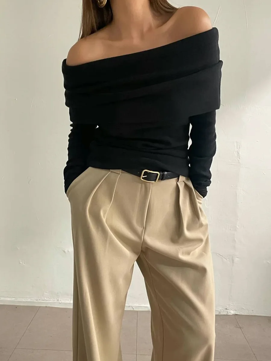 Sweater Knit Pullover Backless Women Slim Bandeau Solid Cropped Top Streetwear Off-Shoulder Elegant Autumn Knitwear Top