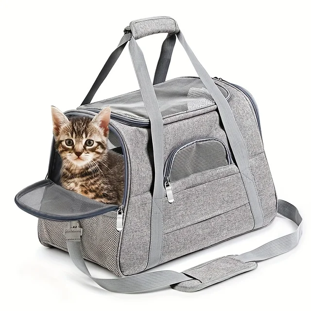 [Portable Cat Carrier] Large Portable Cat Carrier with Plush Mat | Breathable Travel Bag, Ventilated Mesh, Secure Straps for Car 3