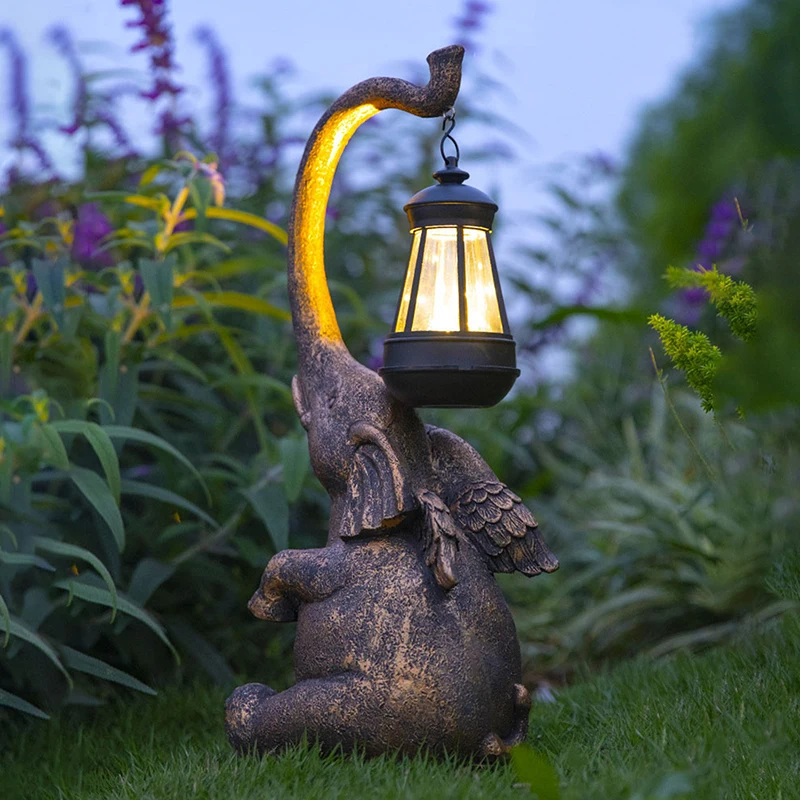 

Resin Elephant Statue Garden Decorations Landscape Lights Props Solar Garden Figurine Lamp Retro Desktop Craft Outdoor Ornaments