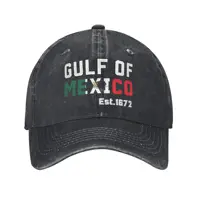 Unisex  Gulf of Mexico Est 1672 Print Hat Classic Distressed Denim Mexican Pride Baseball Cap Adjustable 1