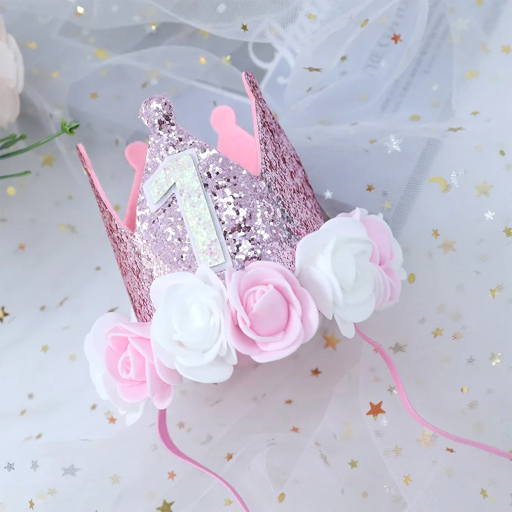 

1st Birthday Crown Hat Boys Girls Baby Shower Decors Newborn Baby Birthday Party Decorations Pink Blue Princess Baby Headband