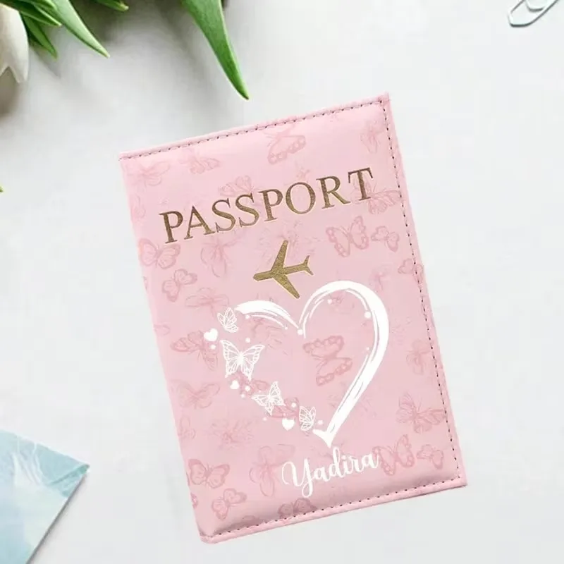 Porta passaporto personalizzato con nome, custodia per documenti di viaggio con motivo a farfalle, porta carte, portafoglio unisex per passaporto, portatile multiuso - immagine 4