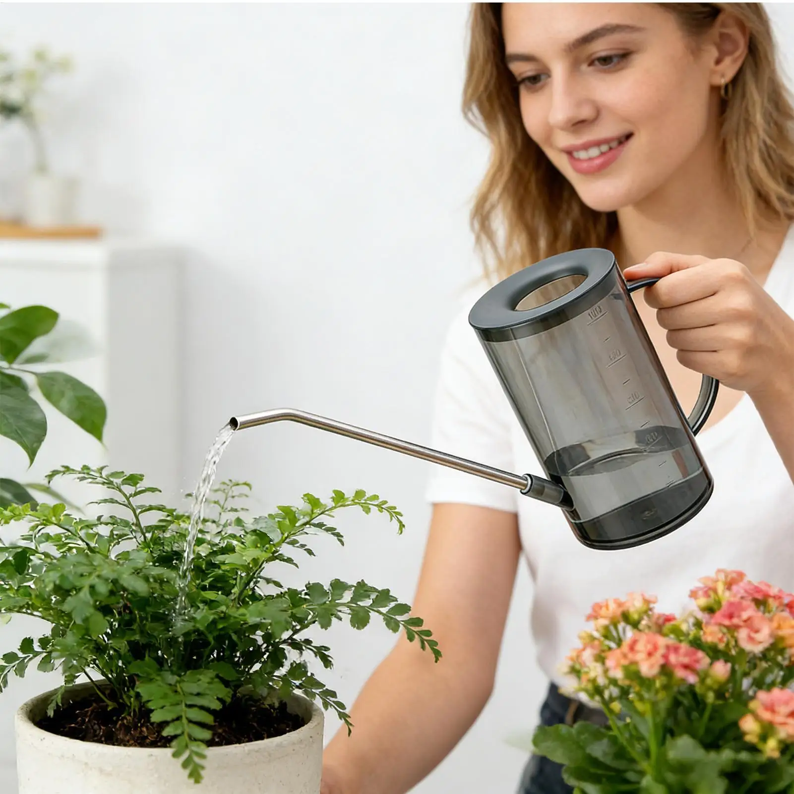 Watering Can Indoor 1L Clear Plastic Long Spout Potted Plant Water Pitcher Spray Bottle Balcony Garden Flower Succulents Tool - 5