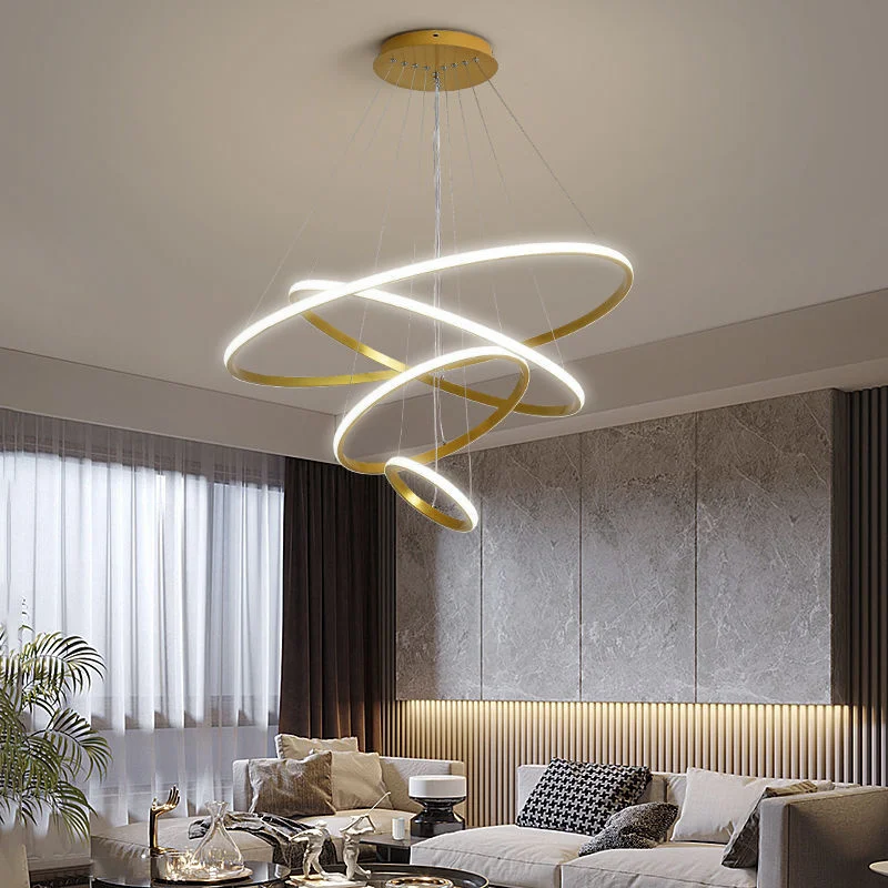 Led Circle Ceiling Hanging Chandelier Rings  Black Loft Living Dining Room Modern Pendant Lamp Kitchen Indoor Lighting Fixture