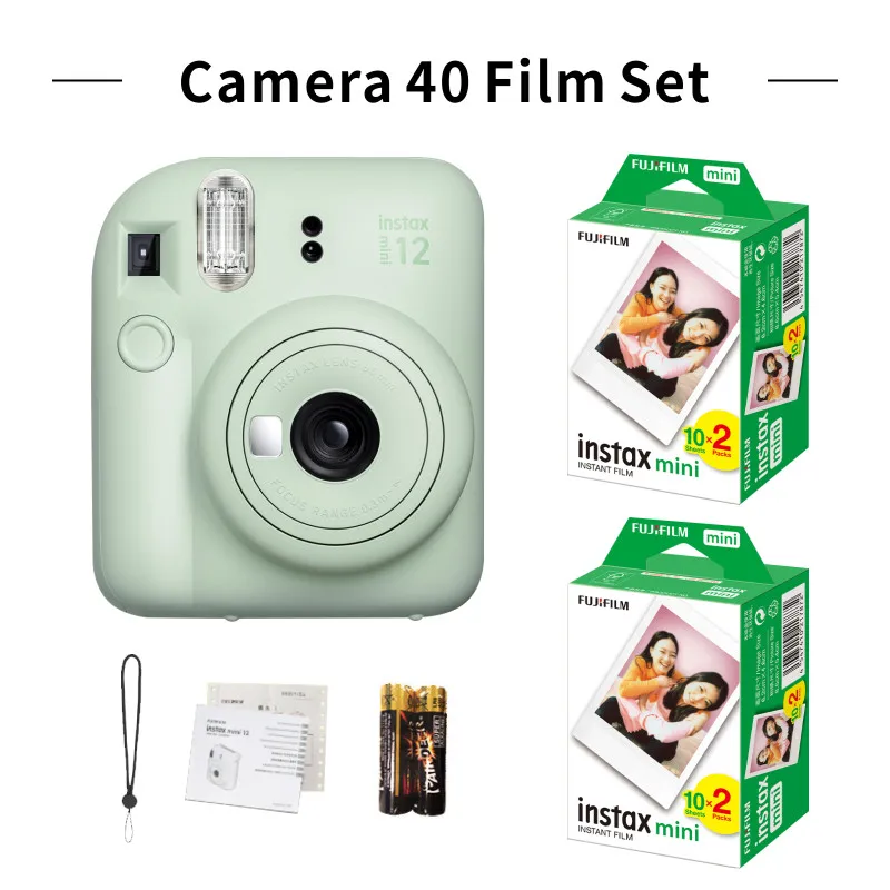 Fujifilm Instax Mini 12 Fotocamera Istantanea Rosa/Blu/Menta/Bianco/Viola + 20 Fogli Instax Mini Film Viola 5 Colori