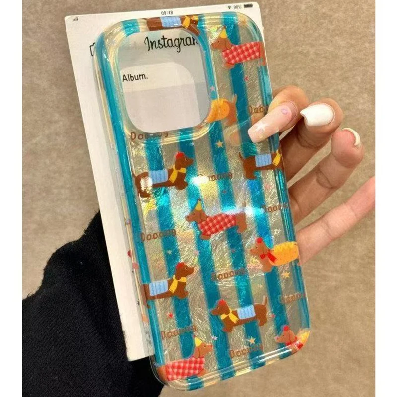 Koreanische süße Dackel Vortex Muster Silikon weiche Handyhülle für iPhone 17 16 Pro Max 15 14 13 12 11 XS XR X 7 8 16 Plus Cover – Detail 2