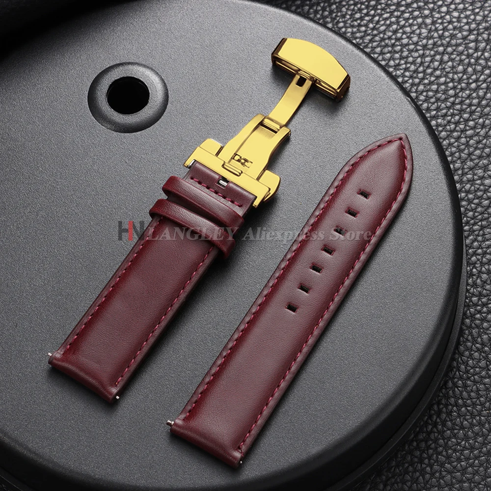Vintage Genuine Cowhide Leather Watch Band Strap with Butterfly Buckle - Universal Bracelet